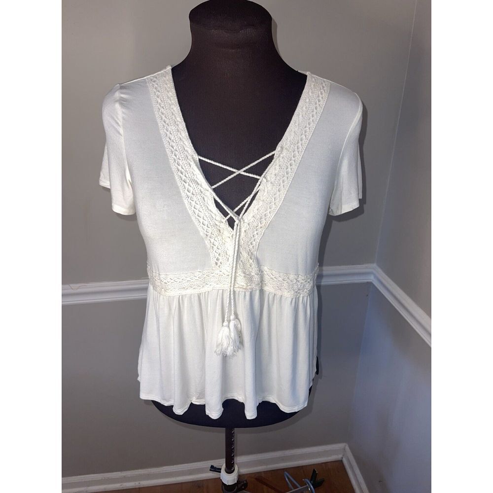 American Eagle Sexy Cream Boho Pheasant Shirt‎ Womens S Fairycore Whimsical